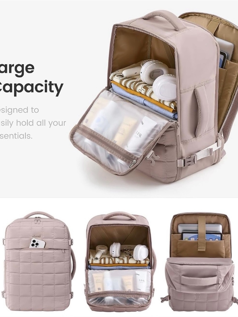 Lovevook Quilted Crossbody in Blush Taupe 8 compartments/water bottle holder